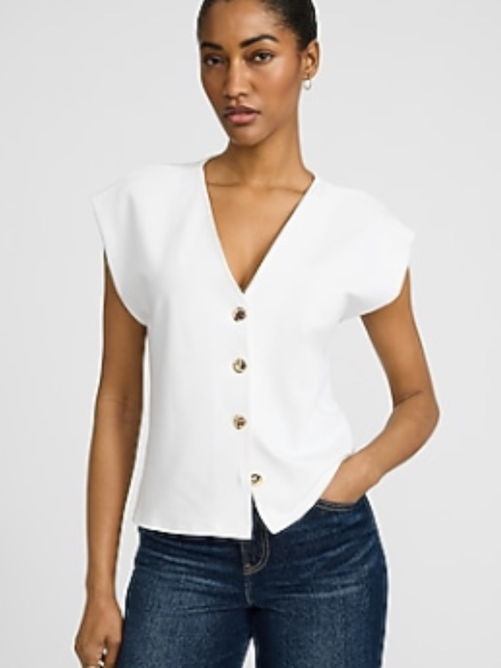 Express Ivory Ponte Cap Sleeve V-Neck Novelty Button Vest Top